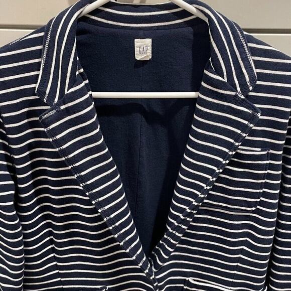 GAP Women's Large navy & white striped single button casual knit blazer jacket - Picture 2 of 9
